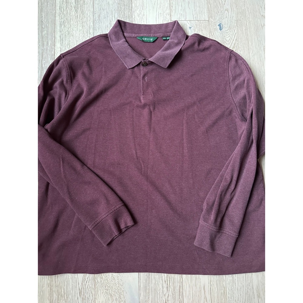 Orvis Mens XXL Long Sleeve Polo Shirt Burgundy Maroon Peruvian Cotton Knit